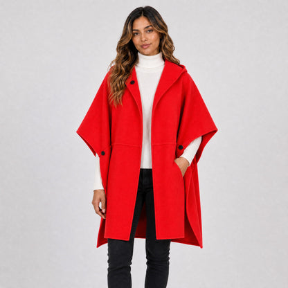 Manteau Poncho Cape à Capuche Femme rouge, vue de face