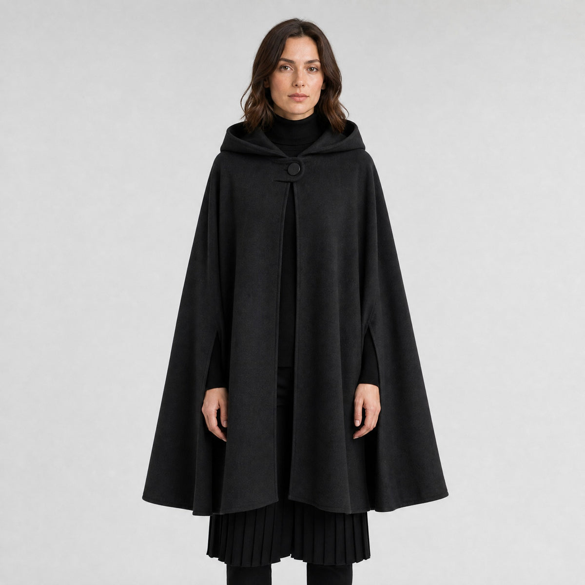 Poncho Cape à Capuche Femme noir, vue de face