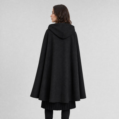 Poncho Cape à Capuche Femme noir, vue de dos