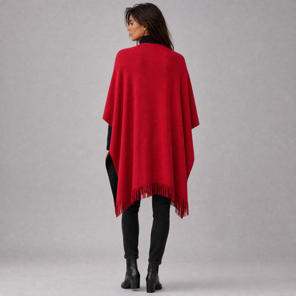 Poncho Cape à Franges Femme rouge, vue de dos