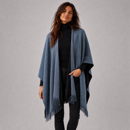 Poncho Cape à Franges Femme gris, vue de face
