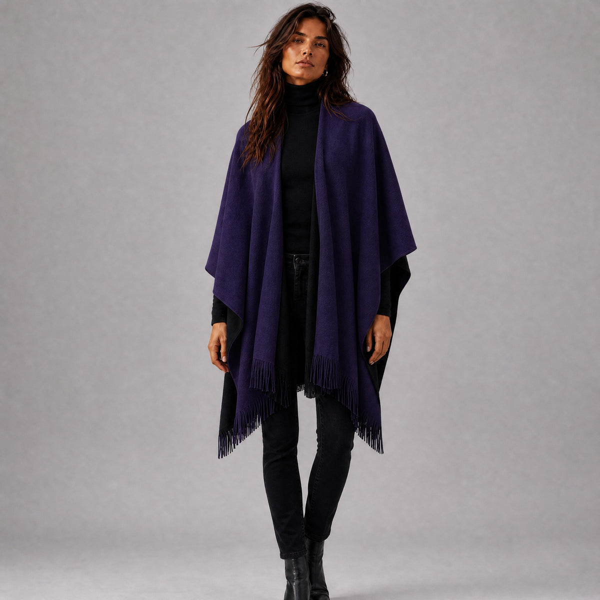 Poncho Cape à Franges Femme violet, vue de face