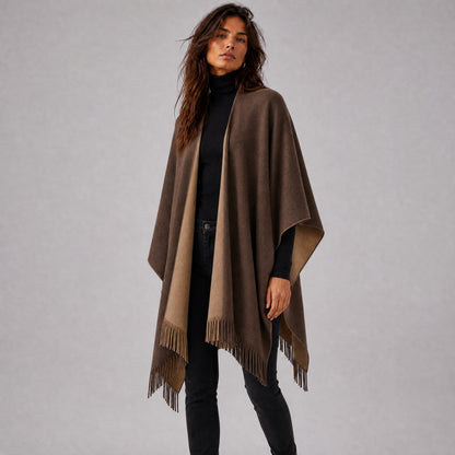 Poncho Cape à Franges Femme marron, vue de face