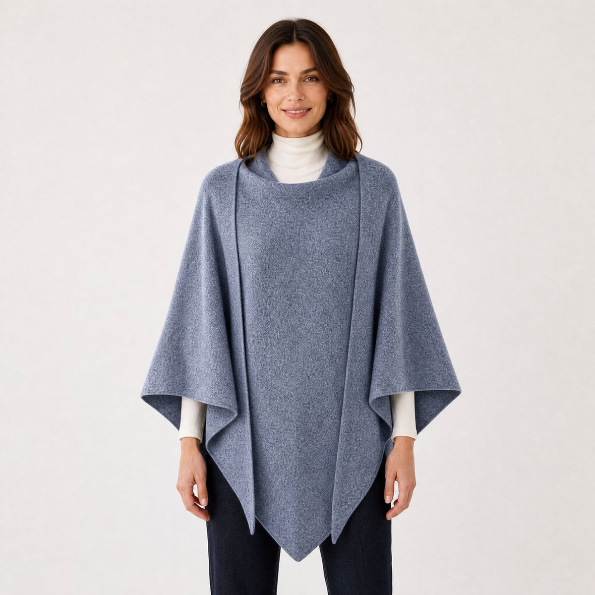 Poncho Châle Enveloppant en Maille Femme gris, vue de face