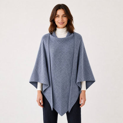 Poncho Châle Enveloppant en Maille Femme gris, vue de face