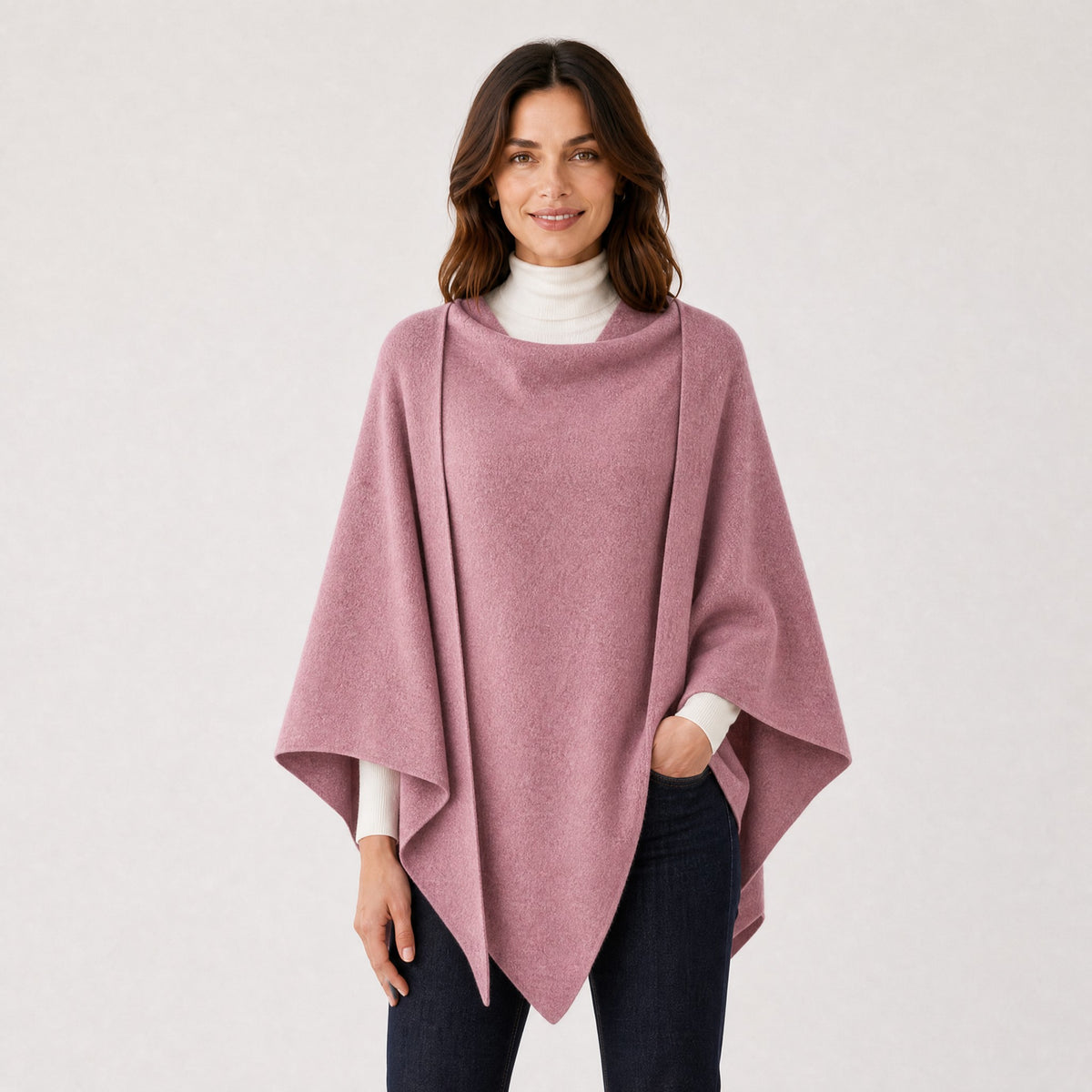 Poncho Châle Enveloppant en Maille Femme rose, vue de face