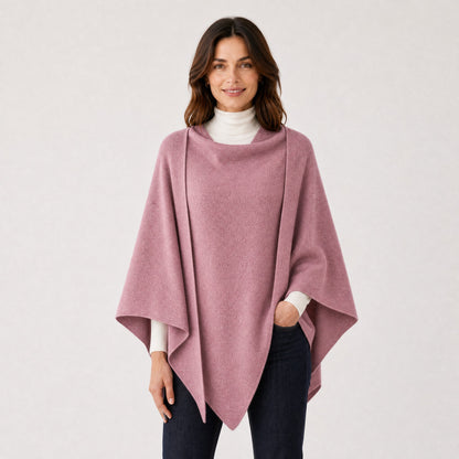 Poncho Châle Enveloppant en Maille Femme rose, vue de face