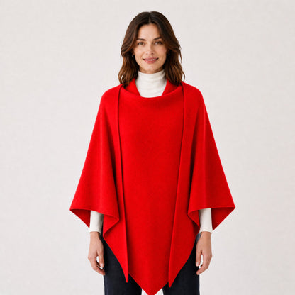 Poncho Châle Enveloppant en Maille Femme rouge, vue de face