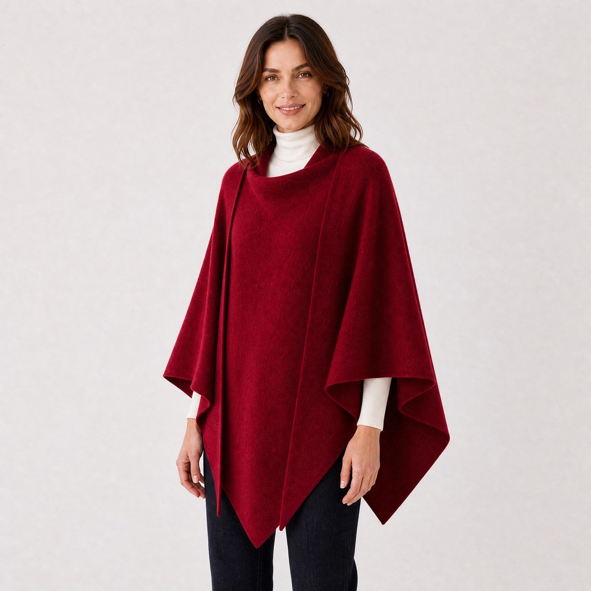 Poncho Châle Enveloppant en Maille Femme vin, vue de face