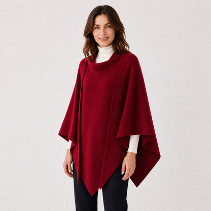 Poncho Châle Enveloppant en Maille Femme vin, vue de face