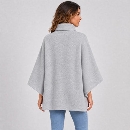 Poncho Col Montant Femme en Polaire gris, vue de dos