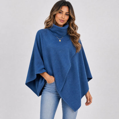 Poncho Col Montant Femme en Polaire bleu, vue de face