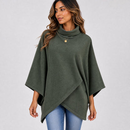 Poncho Col Montant Femme en Polaire vert, vue de face