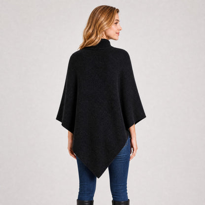 Poncho Col Roulé Boutonné Femme noir, vue de dos