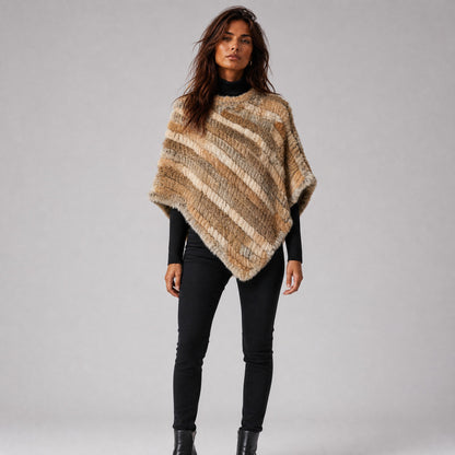 Poncho Court Effet Fourrure Femme beige, vue de face