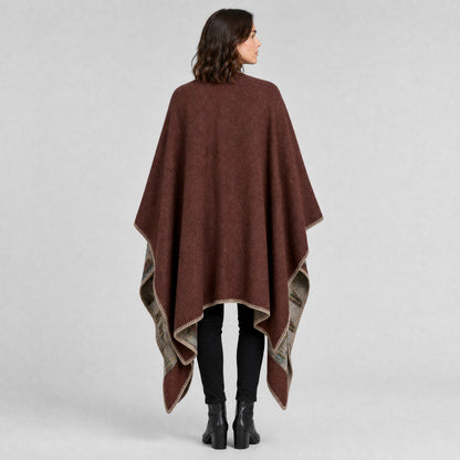 Poncho Couverture Bohème Ouvert Femme marron, vue de dos