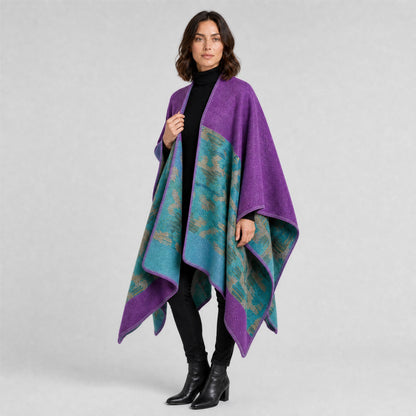 Poncho Couverture Bohème Ouvert Femme violet, vue de trois quarts