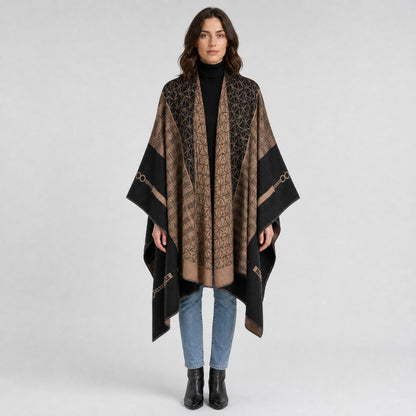 Poncho Écharpe Effet Cachemire à Motifs marron, vue de face