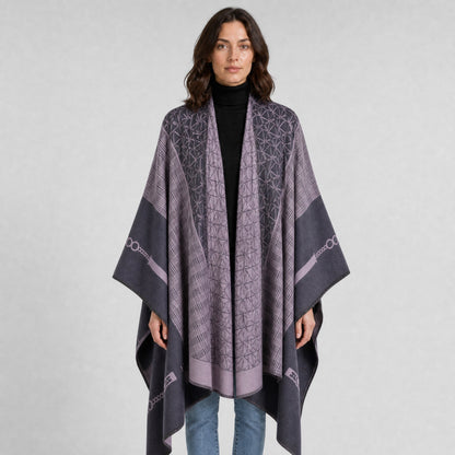 Poncho Écharpe Effet Cachemire à Motifs violet, vue de face