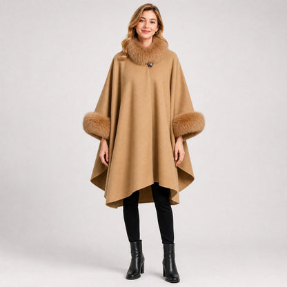 Poncho Oversize Col Effet Fourrure Femme camel, vue de face