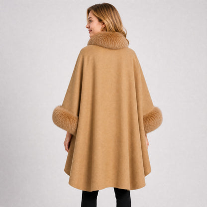 Poncho Oversize Col Effet Fourrure Femme camel, vue de dos